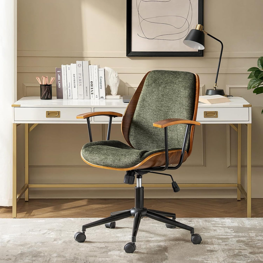 Modern Ergonomic with Wood Frame & Metal Base, Swivel Home Office Desk Chairs with Adjustable Height, Comfy