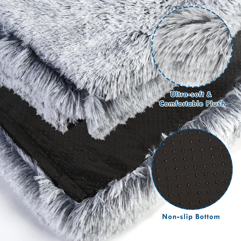 Dog Bed with Cover Cave, Orthopedic Dog Bed with Blanket, 33.5 * Rectangle Pet Crate Cozy Cuddler Mat