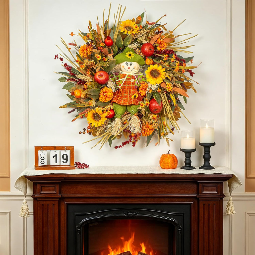 Fall Wreath for Front Door, 24 Inch Autumn Wreath for Front Door