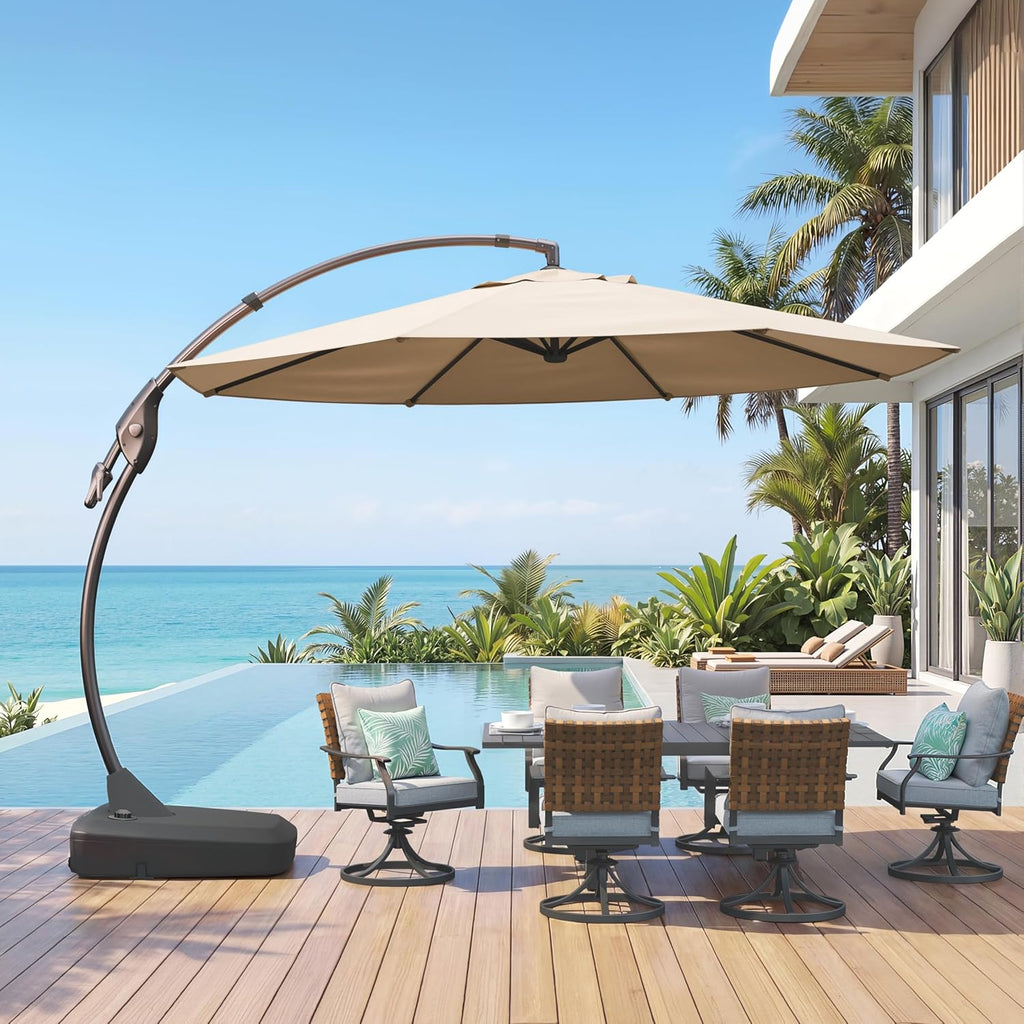11FT Cantilever Umbrella with Base Outdoor Large Round Aluminum Offset Umbrella (Champagne, 11 FT)