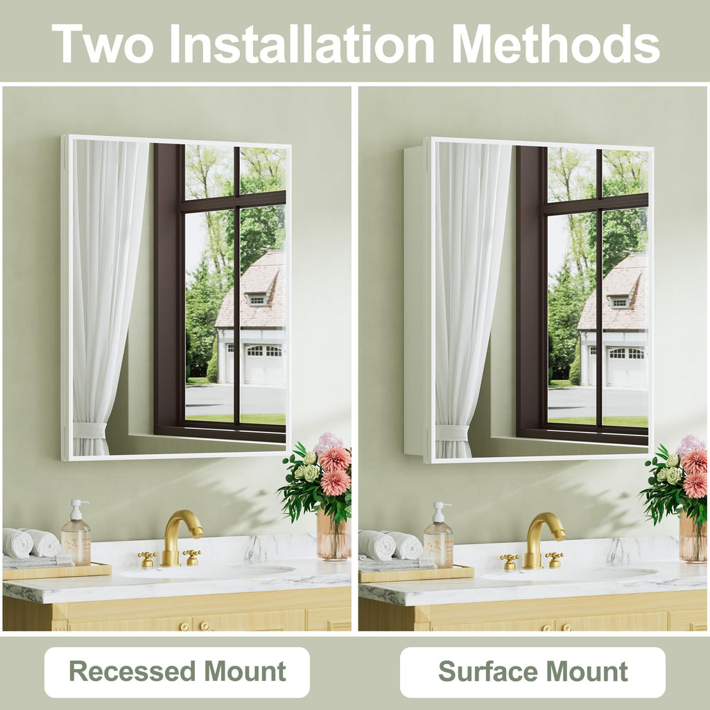 24 x 30 Inch Framed Medicine Cabinet Mirror, Recessed/Wall Mounted
