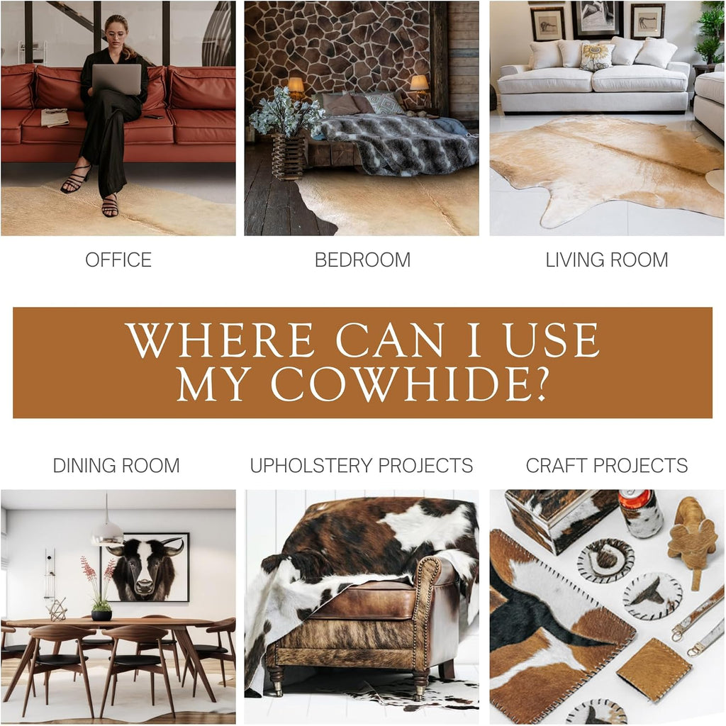 Genuine Cowhide Rug 6x6-7 ft, 100% Real Cow Hide (Palomino Beige) | Unique Beige Cow Print Area Rug | Rustic Natural