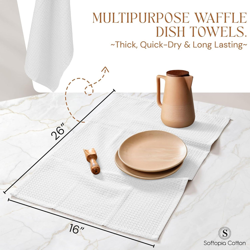 Waffle Kitchen Dish Towels 100% Cotton, Soft, Absorbent, Quick Drying, Multipurpose Use, Bar & Hand Towels, 16x26