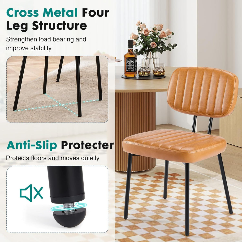 Dining Chairs Set of 4, Modern Upholstered Mid Century Kitchen Chairs with Faux Leather Cushion Seat, Backrest &