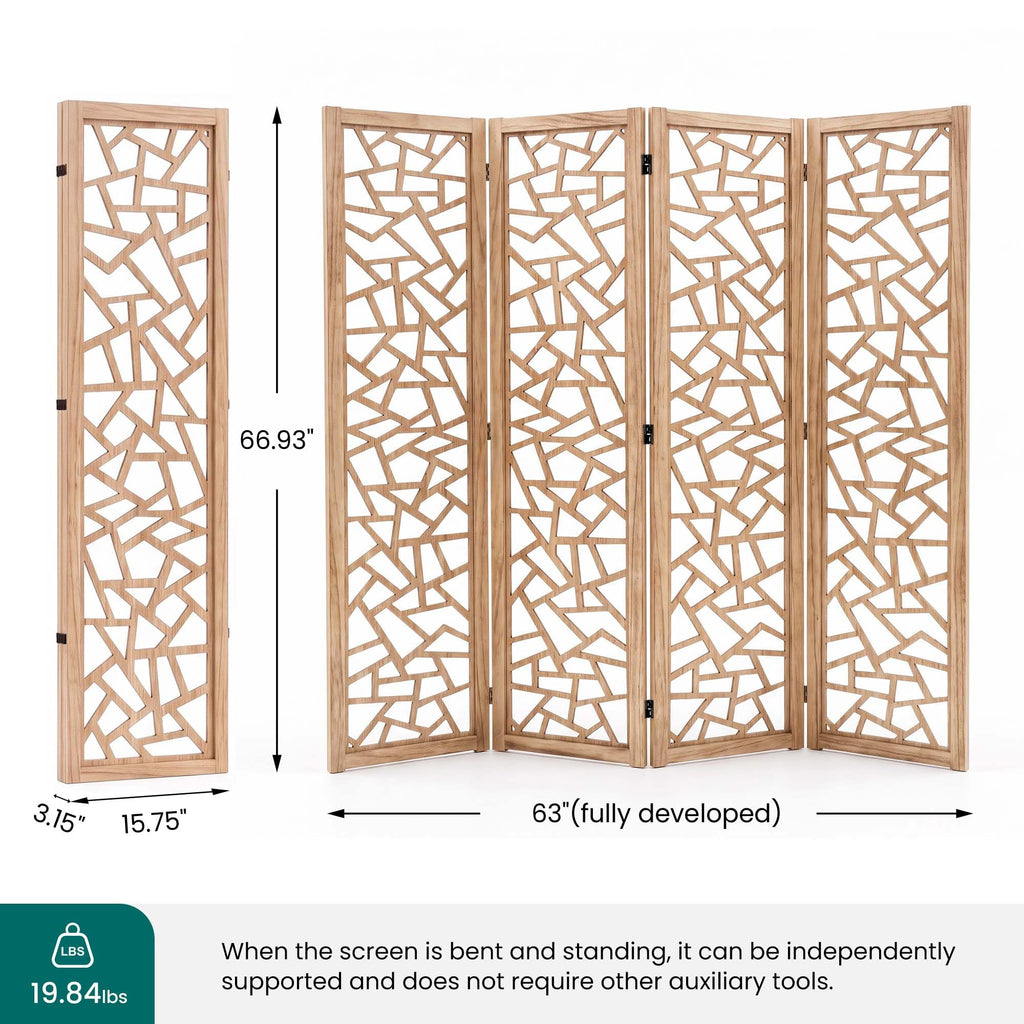 5.6FT Japanese Geometric Fabric 4-Panel Room Divider, Natural