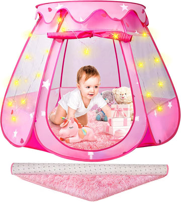 Princess Castle Girls Play Tent with Rug Pop Up Play Tent for Toddlers