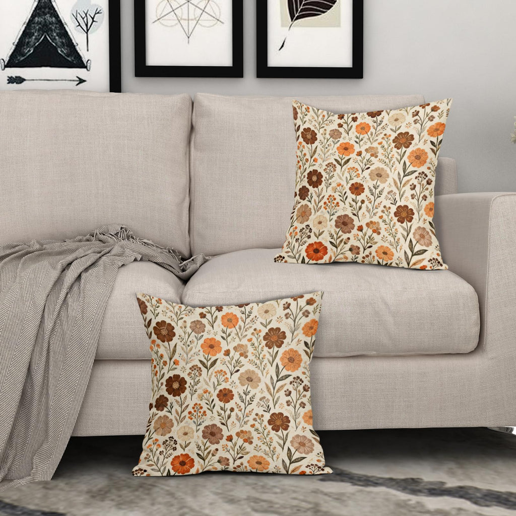 Vintage Floral Pillow Covers 24x24 Inch Set of 2 Rust Brown Orange Retro Country Flower Print Decorative Throw