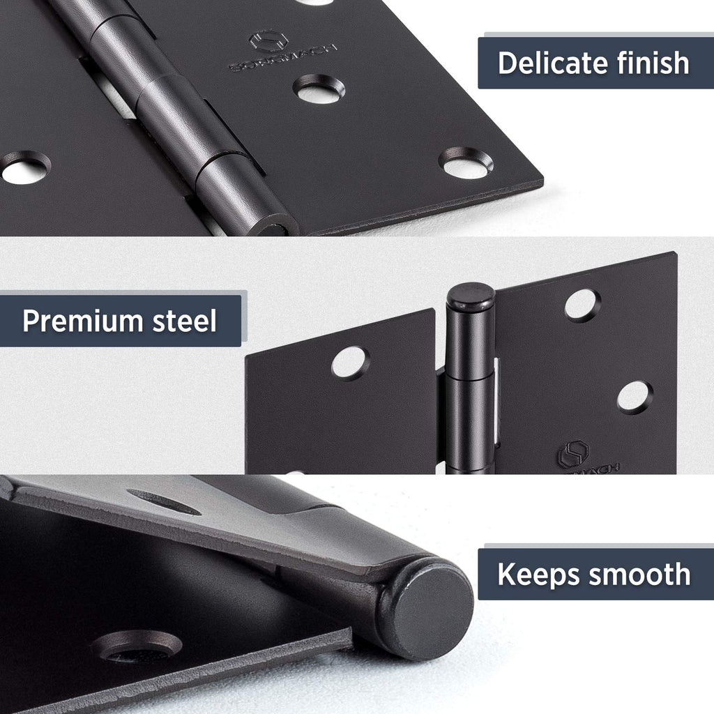 Door Hinges Oil Rubbed Bronze Hardware Hinges 4 Inch Square Black Interior Hinges for Doors 12 Pack