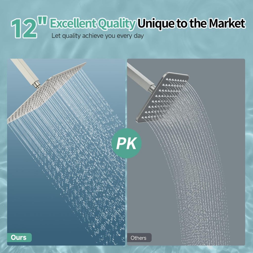12 Inch Rain Shower Head, High Pressure Rainfall Showerhead Large Waterfall Shower Head Ultra Thin Water Saving