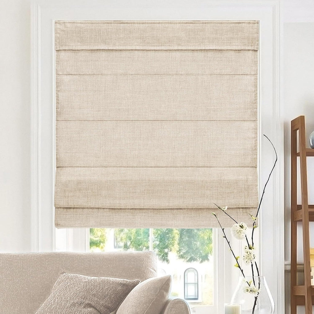 Cordless Roman Window Shade, Belgian Flax, 27"W x 64"H | Cordless Child-Safe, Room Darkening UV, Inside/Outside Mount