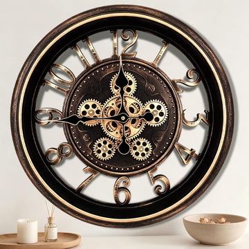 18 Inch Wall Clocks, Brown Steampunk Moving Gears Wall Clock