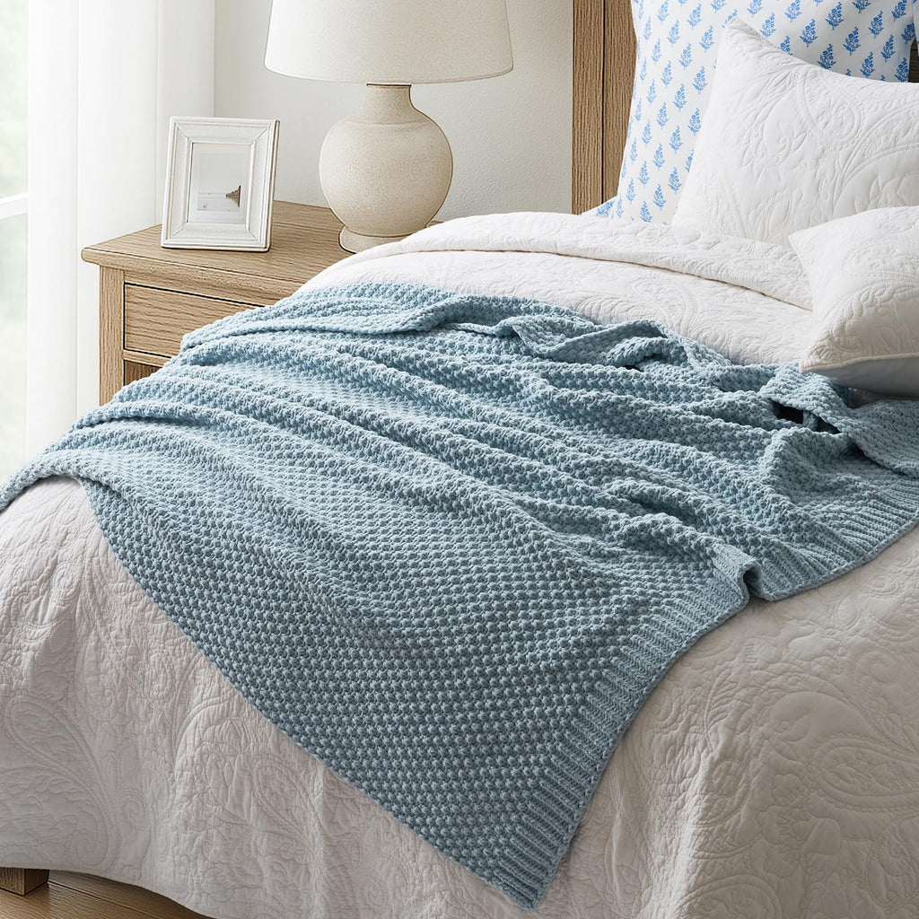 Chunky Chenille Knit Throw Blanket, 50 x 60, Chambray Blue