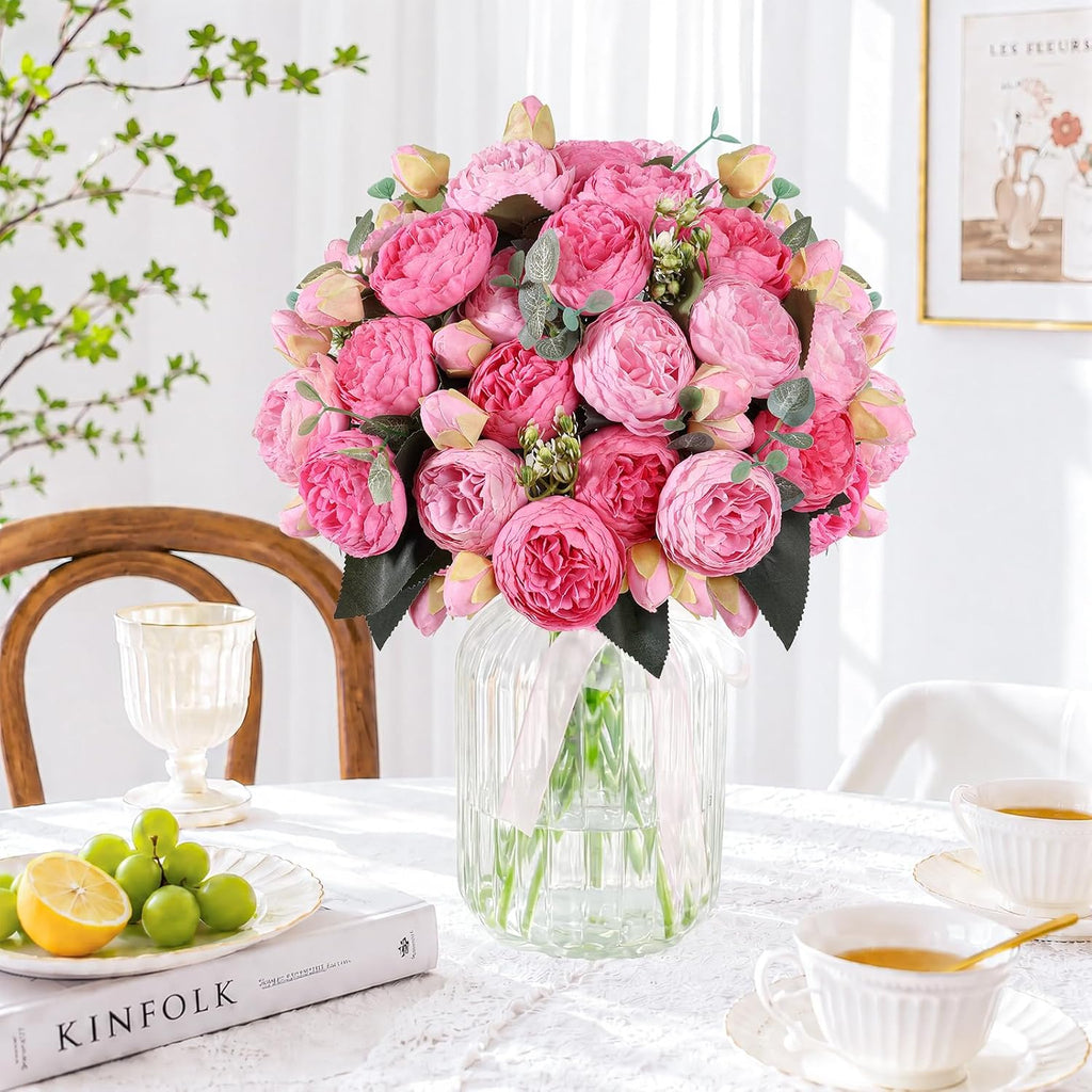Bundles Peonies Artificial Flowers, Fake Silk Peonies Bouquet of Flowers Decor Faux Floral Table Centerpieces - Set of 4