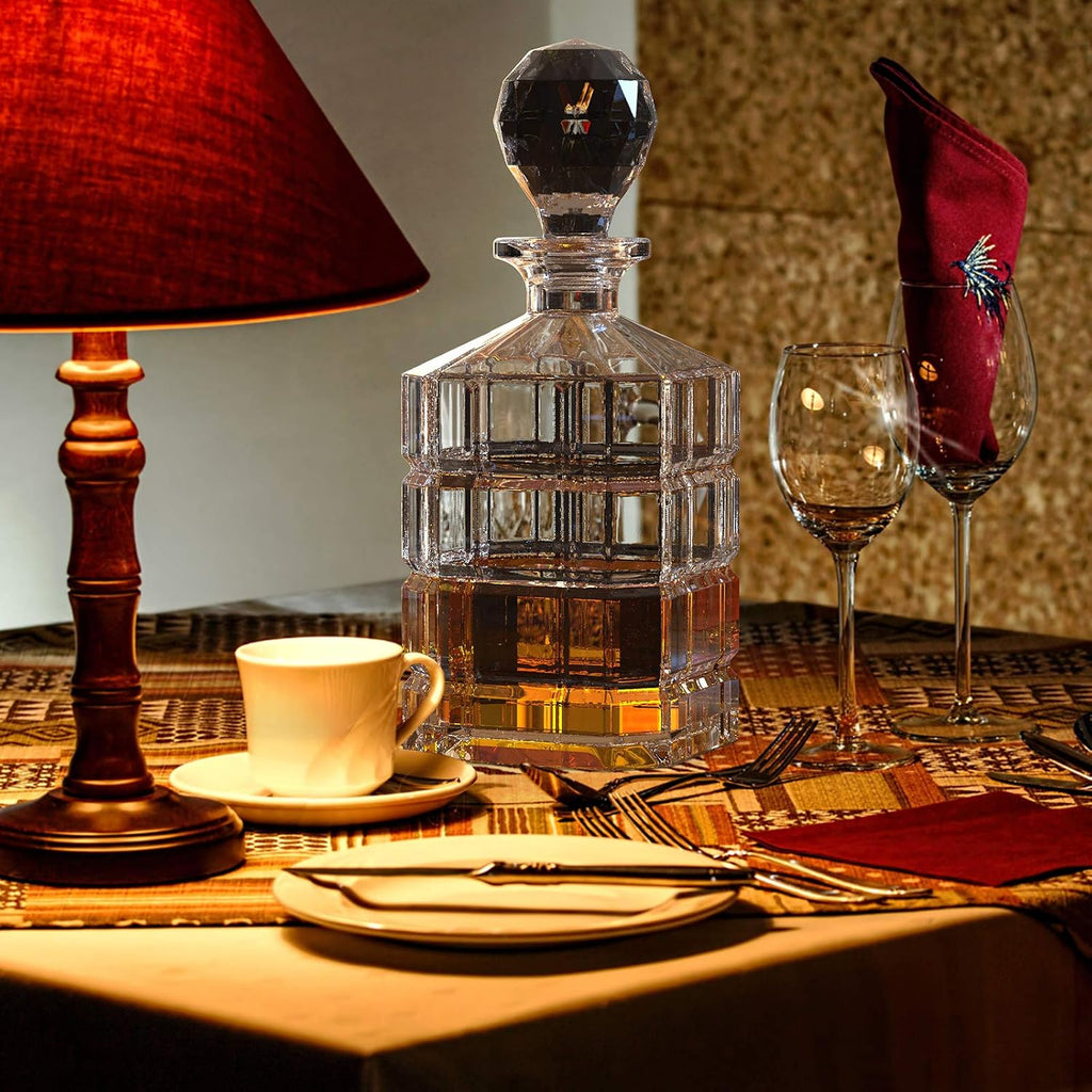 Glass Decanter with Airtight Geometric Stopper - Whiskey Decanter for Wine, Bourbon, Brandy, Liquor, Juice, Water