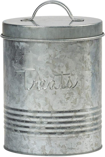 Pet, Retro Treats Galvanized Relief Lettering Metal Storage Canister, Food Safe, Push Top, 72 Ounces