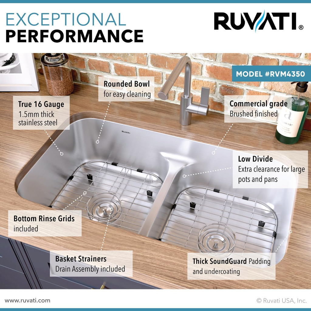 32-in 50/50 Undermount Double Bowl Kitchen Sink - RVM4350