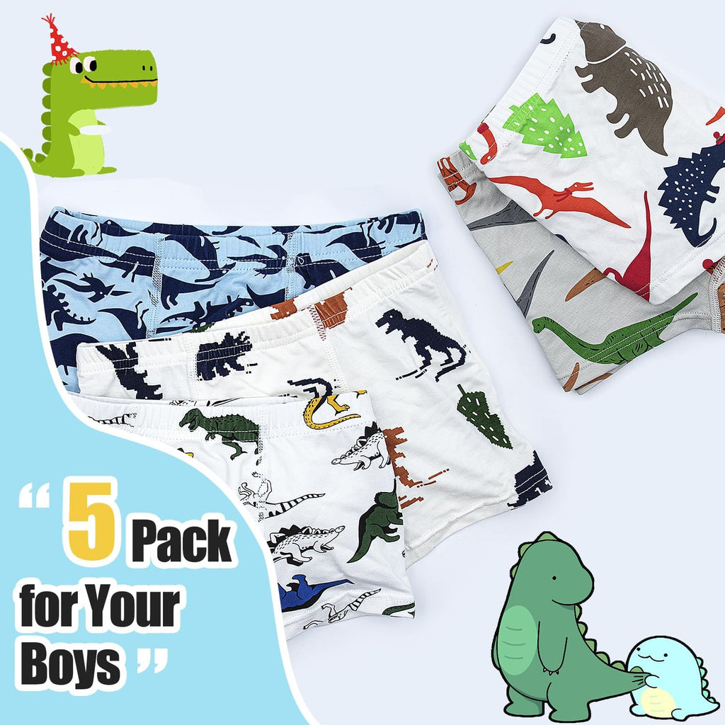 Boys Underwear 5 Pack, Toddler Boxer Briefs Soft Breathable Kids Shorts Boxer Dinosaur Animals Set