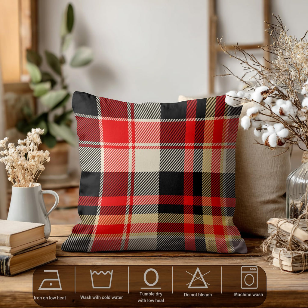 Red Blue Abstract Plaid Throw Pillow Covers, Tartan Plaids Traditional Beige Decorative Pillow Covers Digital
