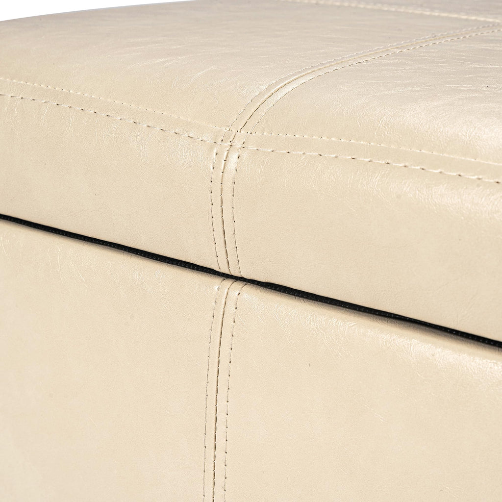 Modern Faux Leather Cube Storage Ottoman Bench, Warm Beige, Sturdy Footrest with Hidden Storage - 17.3" Cube