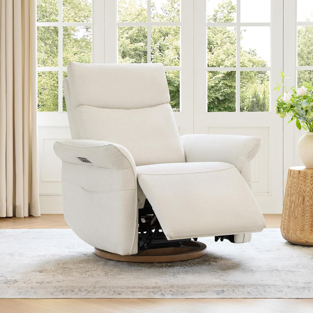 Power Swivel Glider Nursery Recliner Chair, Triple Motor, Linen | Electric Nursery Rocking Chair with Adjustable