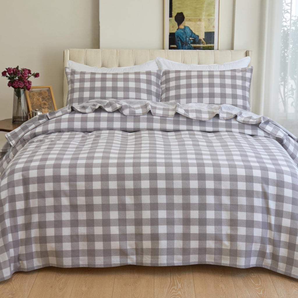 Buffalo Check Plaid Flannel Sheet Set, Gray