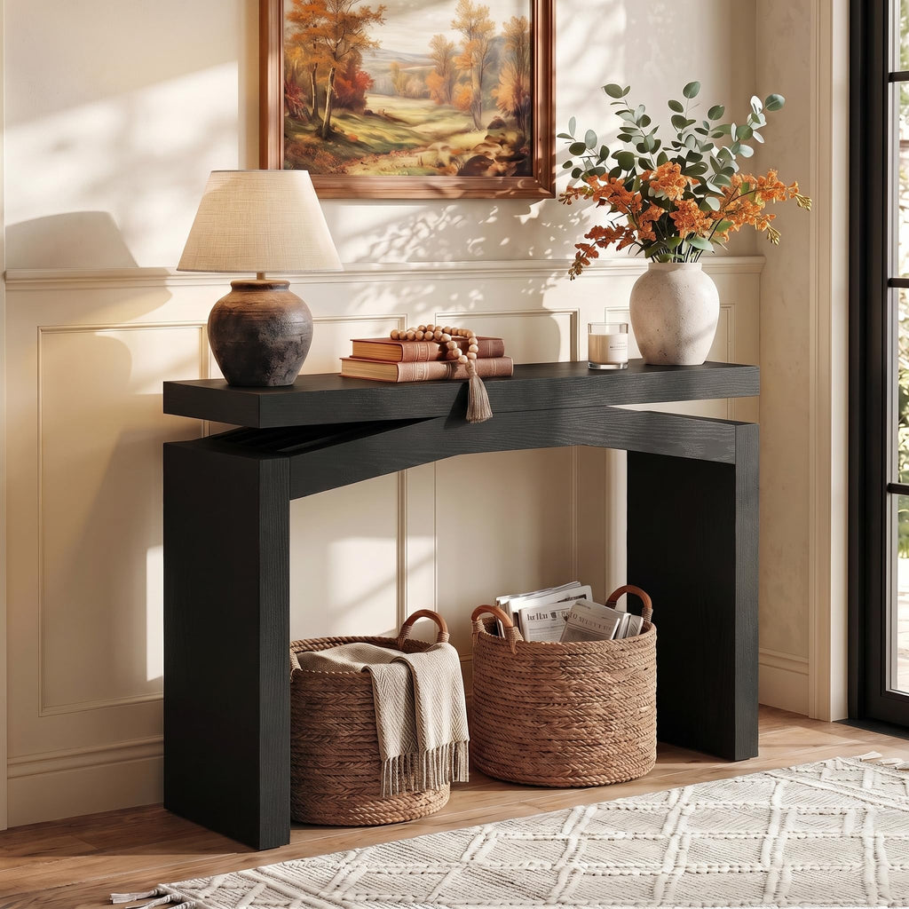 40-Inch Console Table, Farmhouse Sofa Table, Black