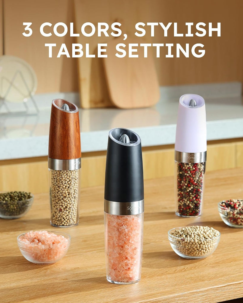 Gravity Electric Salt and Pepper Grinder Set Shakers UPGRADED 9OZ XL CAPACITY Battery Powered Refillable Automatic - Set of 2