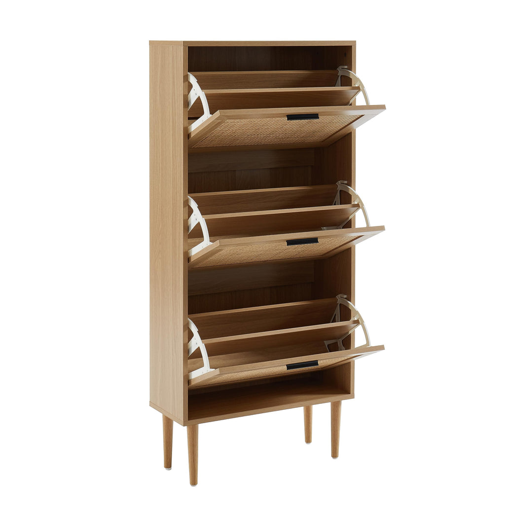 Amana Shoe Cabinet Oak Effect and Rattan Cane 60 cm