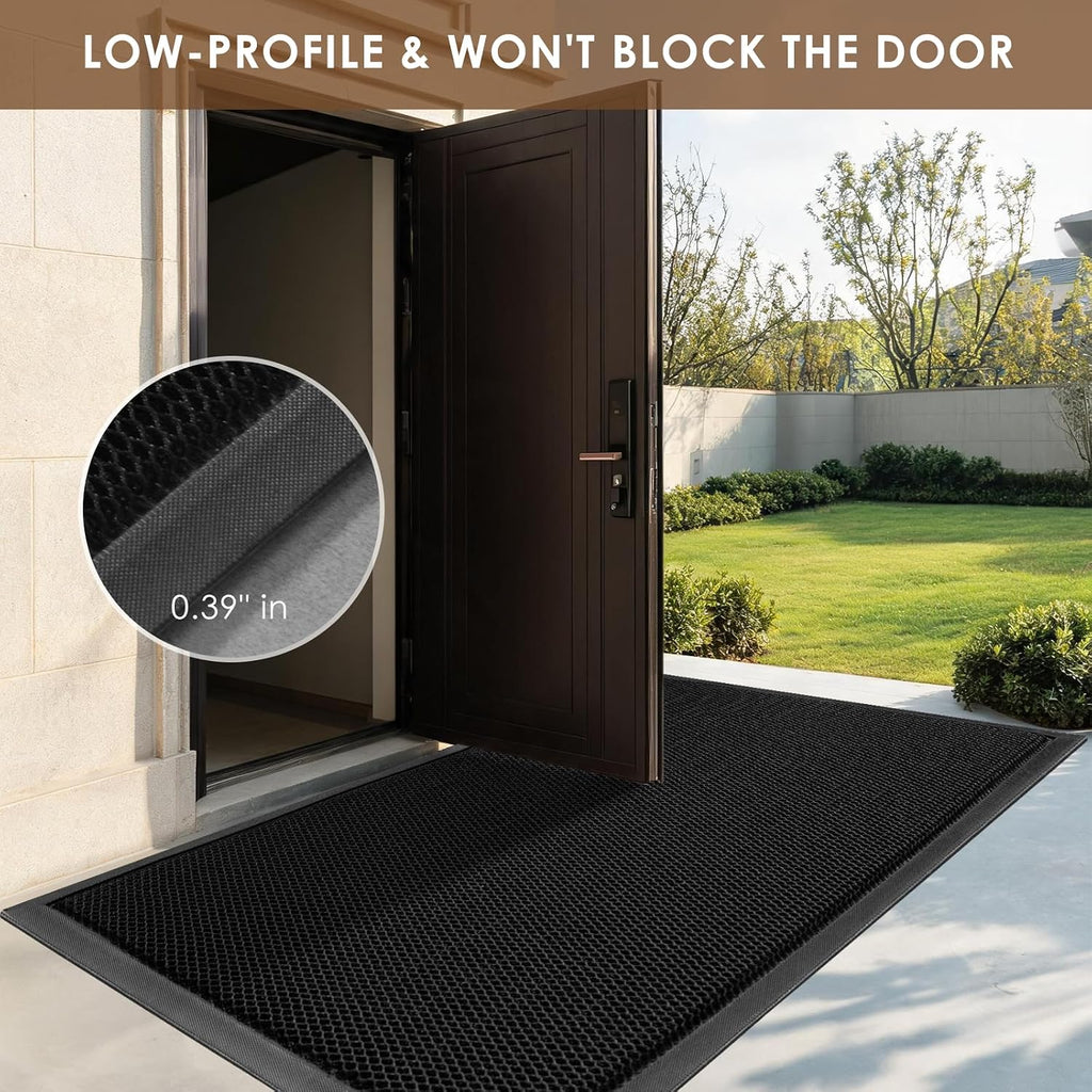 Front Door Mat Outside Entrance, 35"x59" Heavy Duty Non-Slip Doormat | Stretch Mesh, Low-Profile, Dirt Trapper