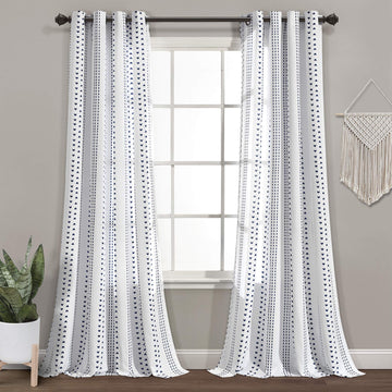 Hygge Stripe Window Curtain Panel Pair, 95" Long x 52" Wide, Navy & White