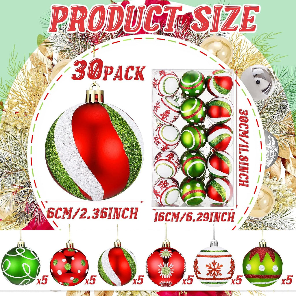Christmas Balls Shatterproof Ornaments 2.4 Inch,Classic - Set of 30