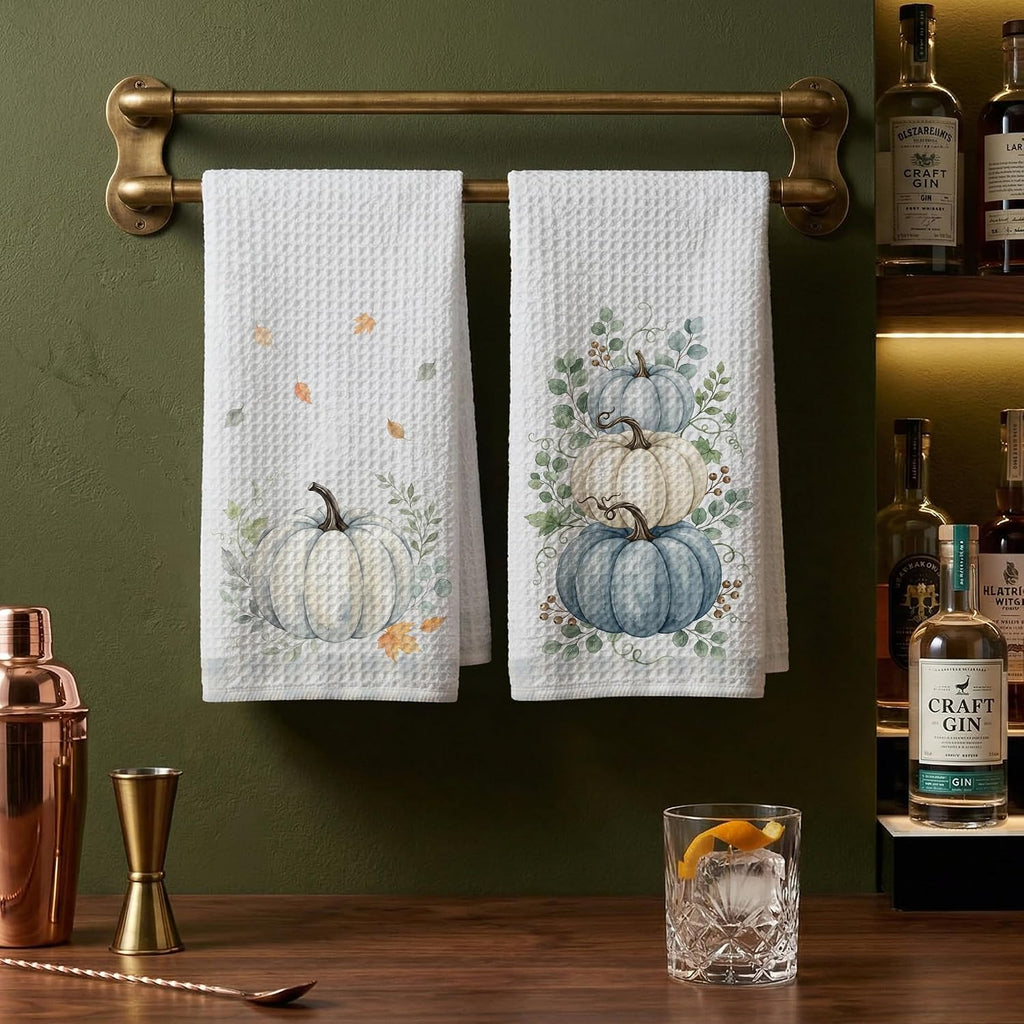 Blue Fall Pumpkin Kitchen Hand Towels 16x24in - Set of 2