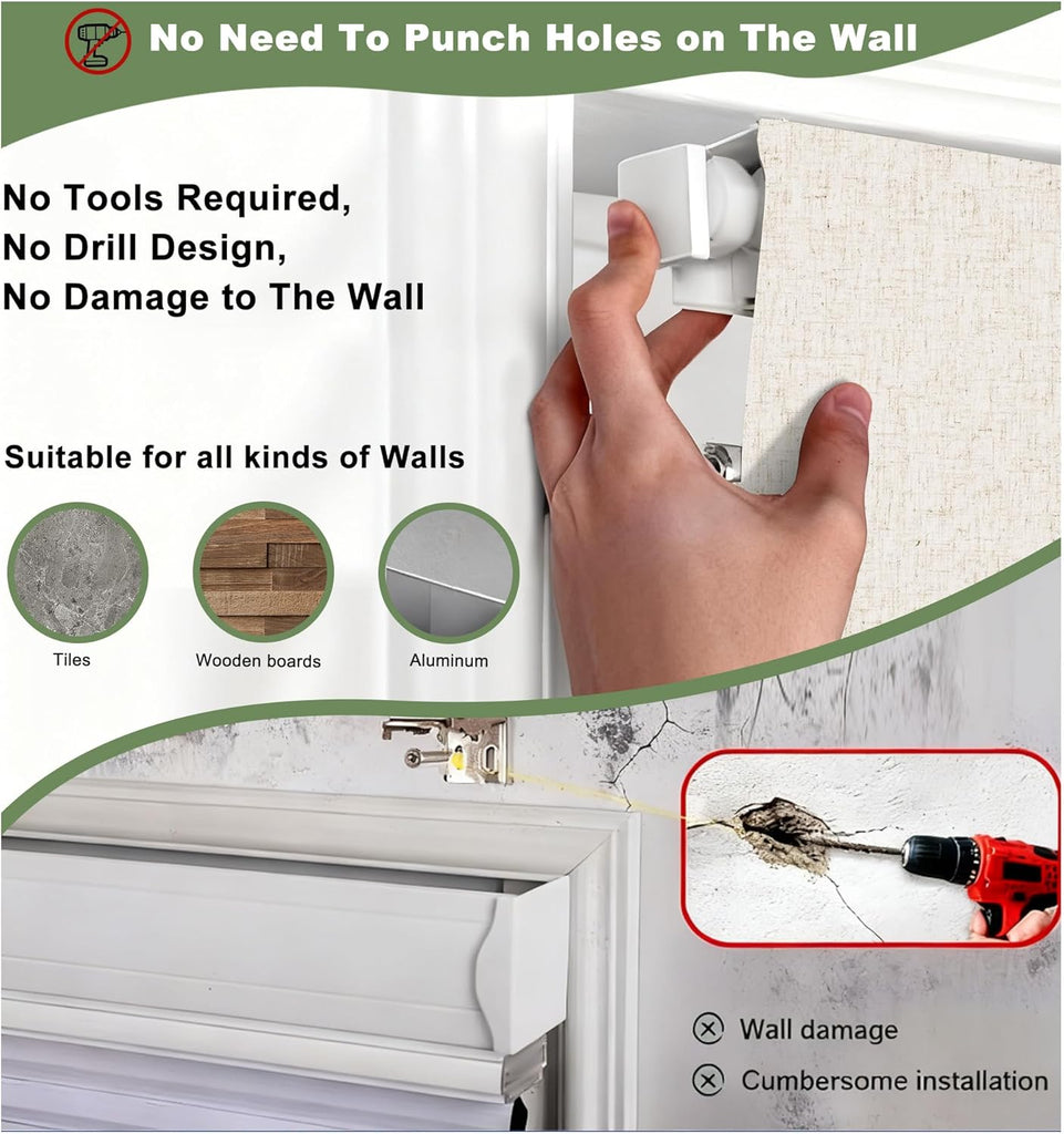 No Drill Cordless Roman Shades for Window, Blackout Roman Blinds Room Darkening Pull Down Blinds Easy Install Linen