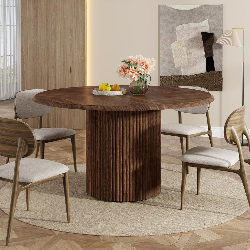 47" Round Dining Table for 4, Farmhouse Kitchen Table with Metal Base, Modern Small Dinner Table (Chairs Not Included)