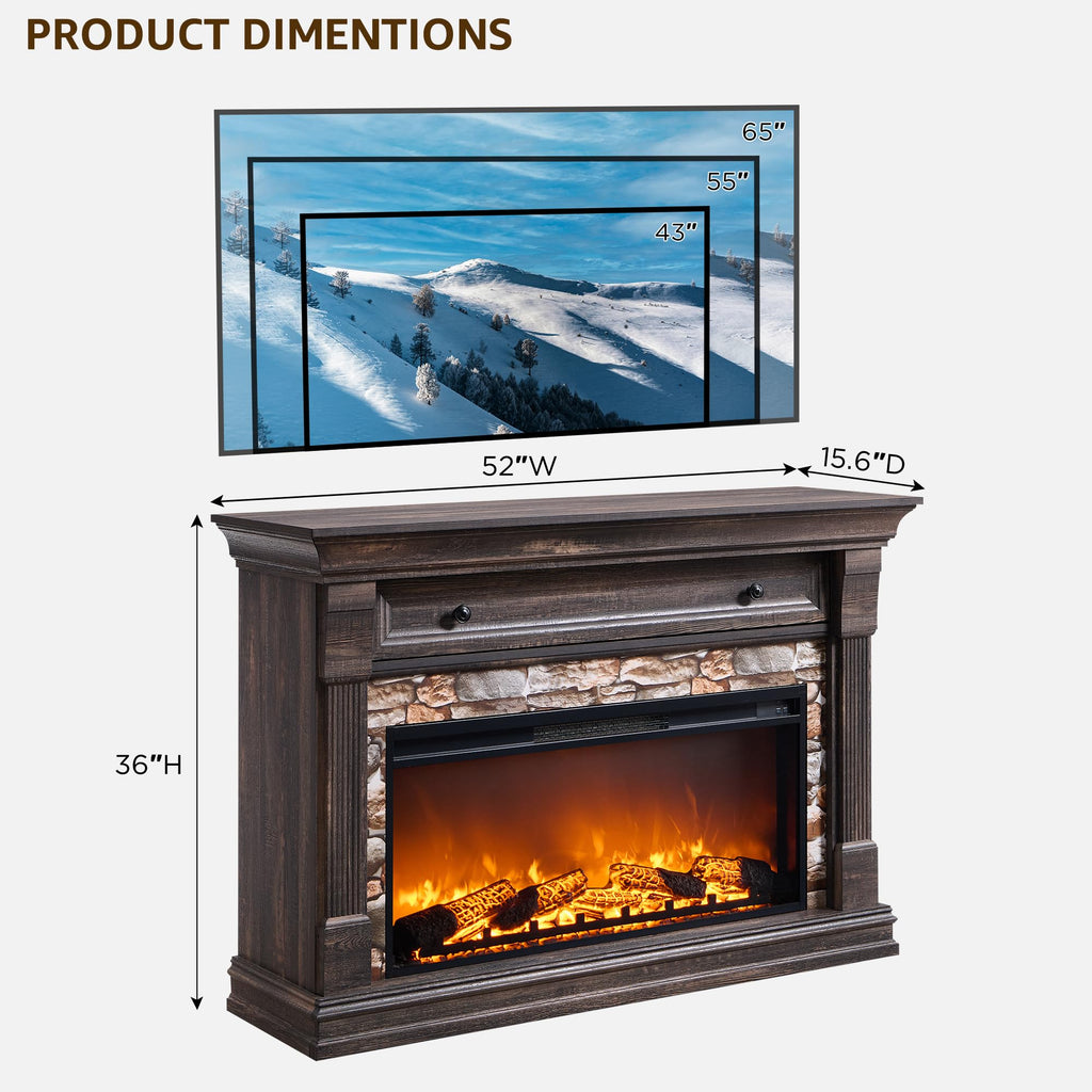 52" Farmhouse Electric with Mantel & Cabinet, 36" Freestanding Electric Fireplace Heater with Remote Control