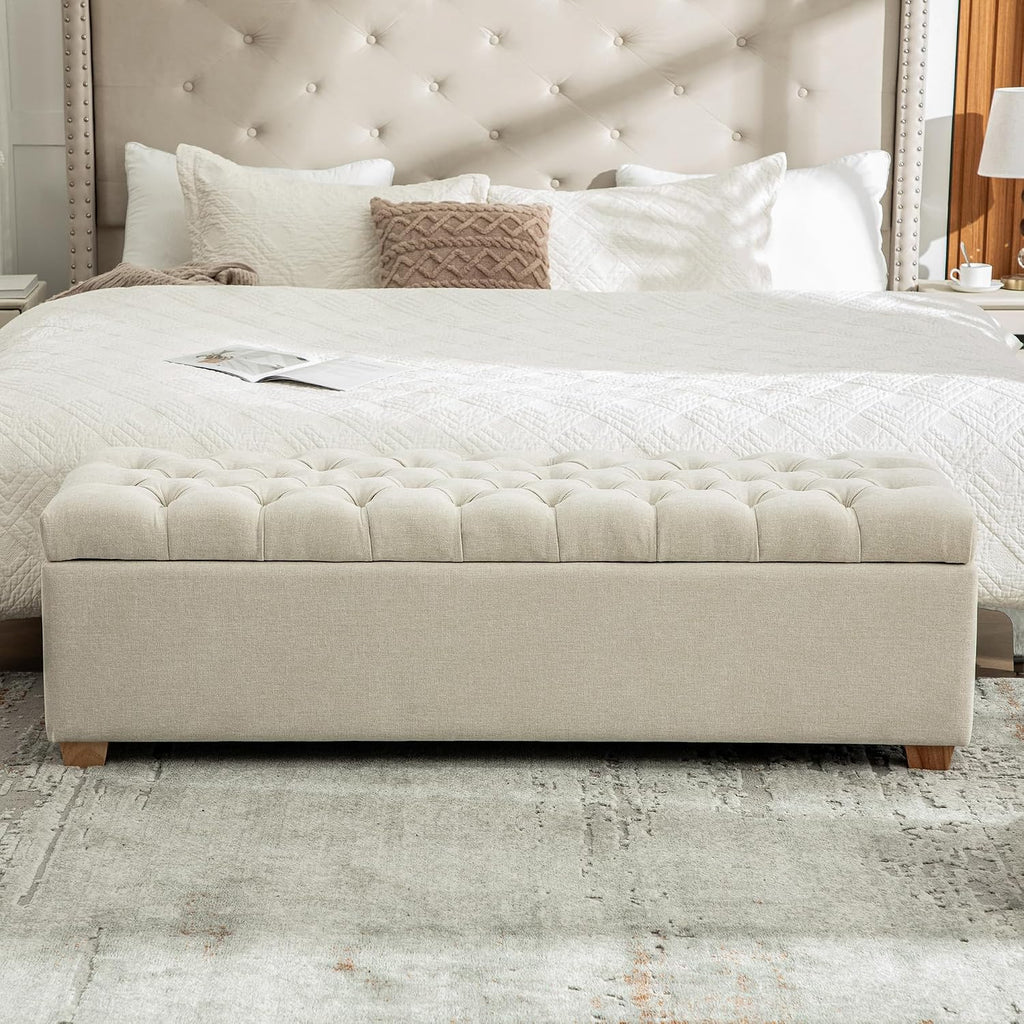 60.2'' Wide Upholstered Storage End of Bed Bench, Tufted Flip-Top Accent Window Bench Footrest Stool Ottoman with