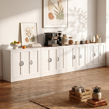 156" Modular Buffet Sideboard Cabinet Set of 4, Extra Long Storage Cabinet with Doors & Adjustable Shelves