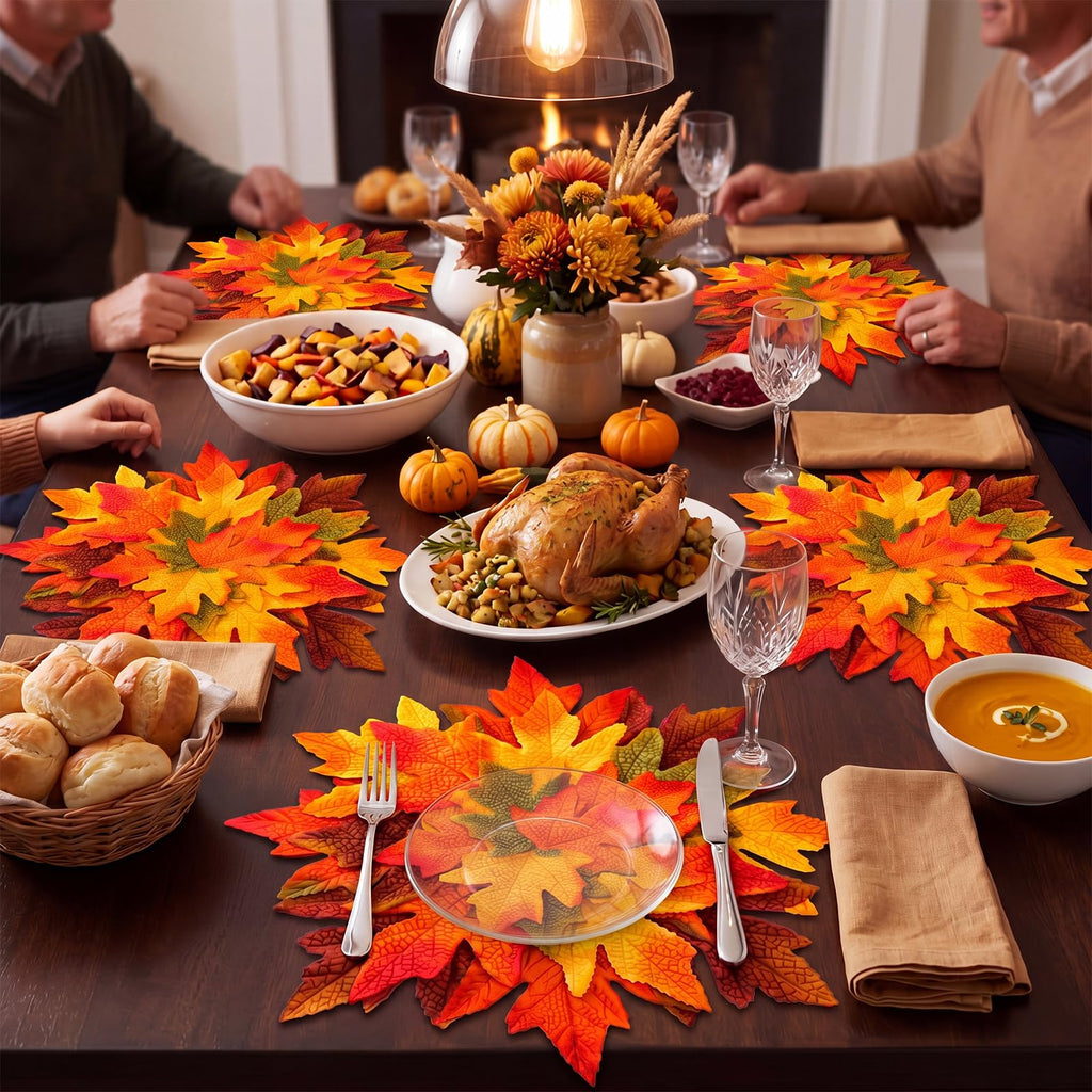 4 Pcs 15" Fall Placemats, Thanksgiving Leaf Mats, Multicolor