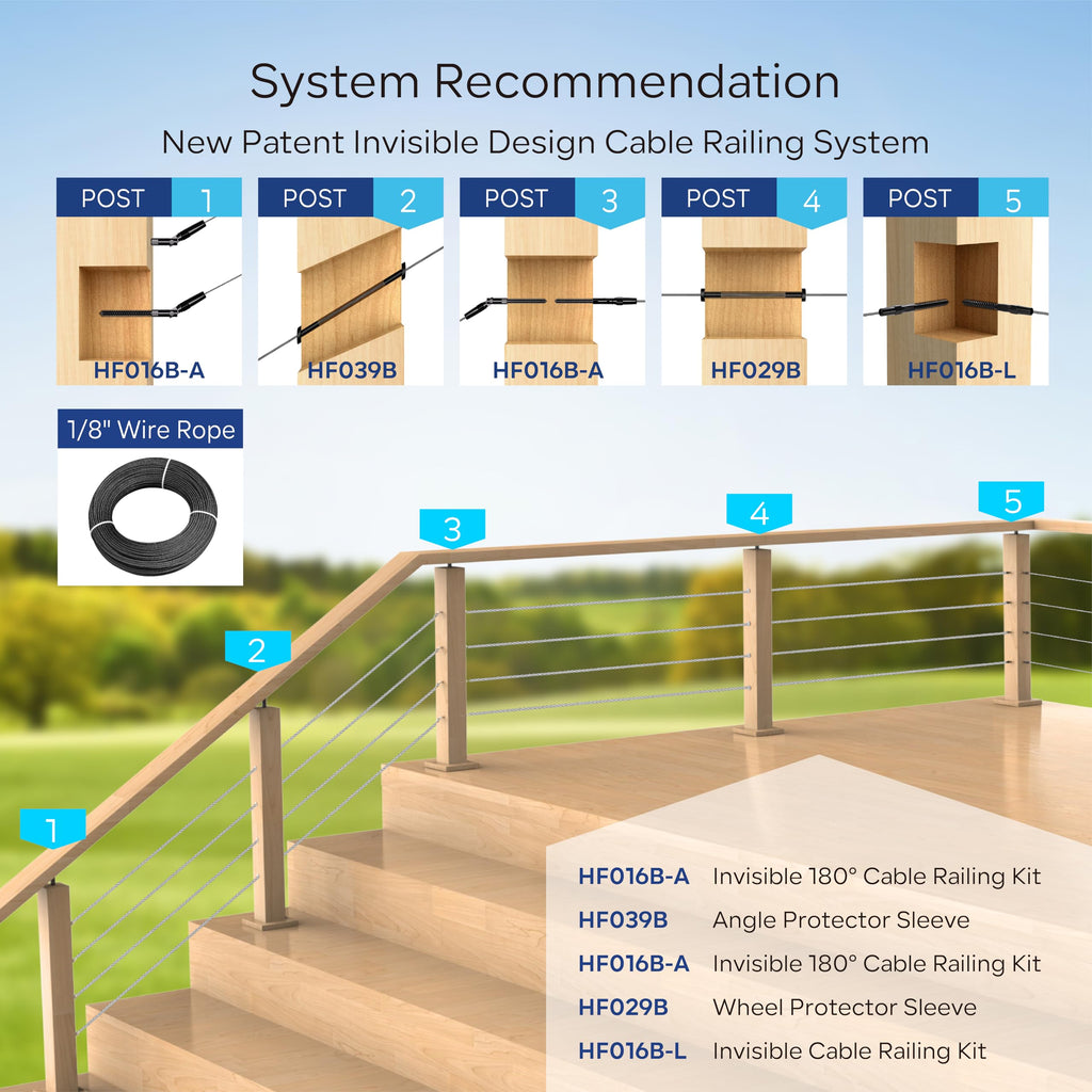 20 Pairs Black Cable Railing Kit, Invisible Crimp Fitting Cable Railing Hardware, 180°Adjustable Right&Left Handed