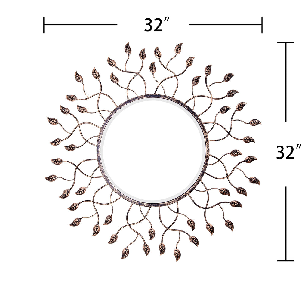 Round Mirror Decor, 32" x 32" Large Mirror with Removable Leaves, Beveled Edge and Metal Frame, Decorative Wall