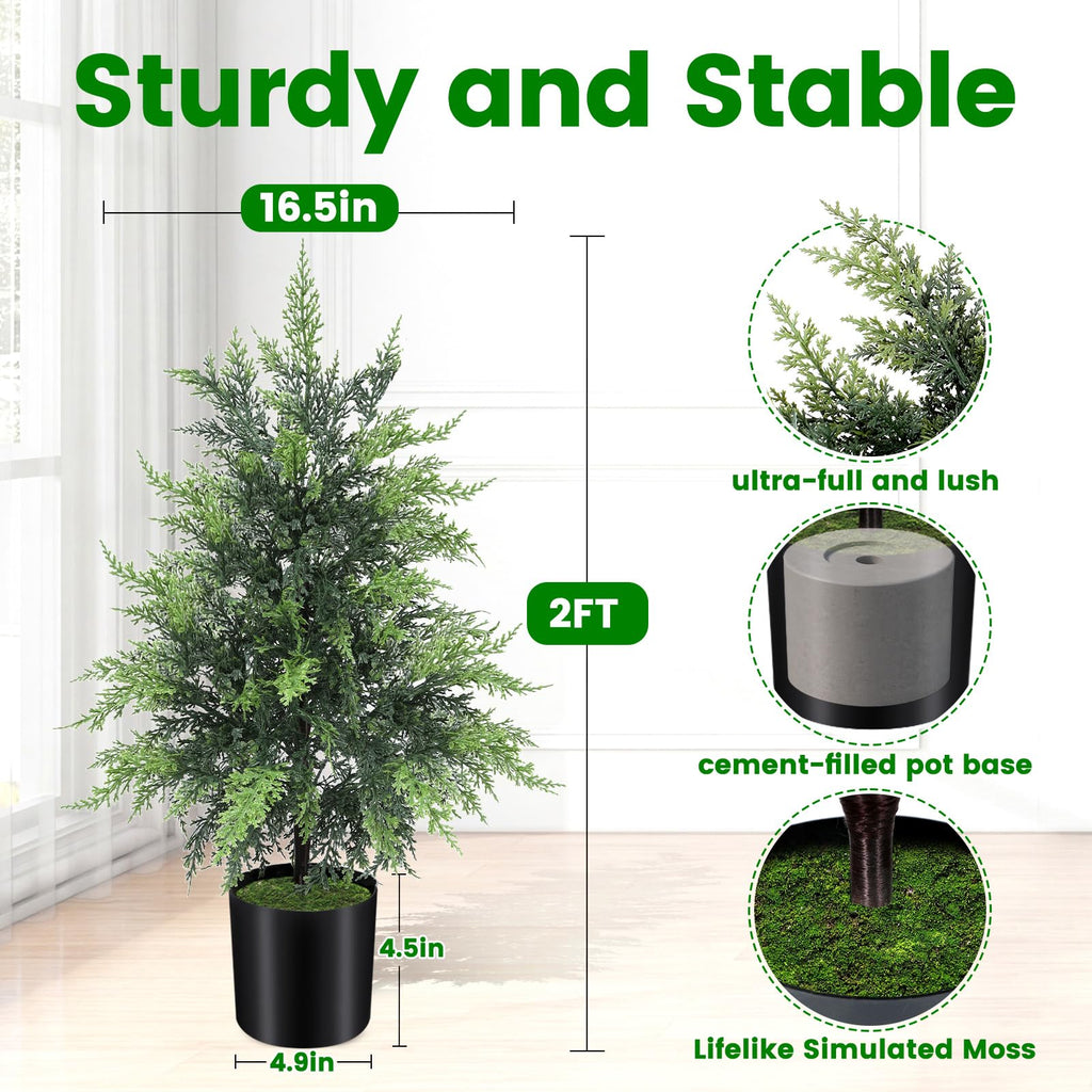 Outdoor Artificial Topiary Cedar Tree Real Touch Faux Pine Evergreen Shrub Plant UV Resistant Greenery Tree with Pot