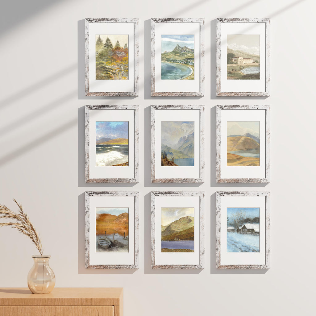 8x12 Picture Frames Set of 9, Wall & Tabletop, Distressed White
