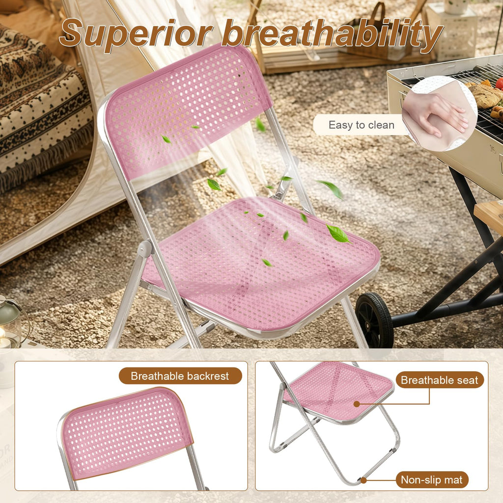 Folding Chairs, 300lb Capacity Steel Frame, Foldable for Indoor Outdoor Party, 10-Pack, Pink