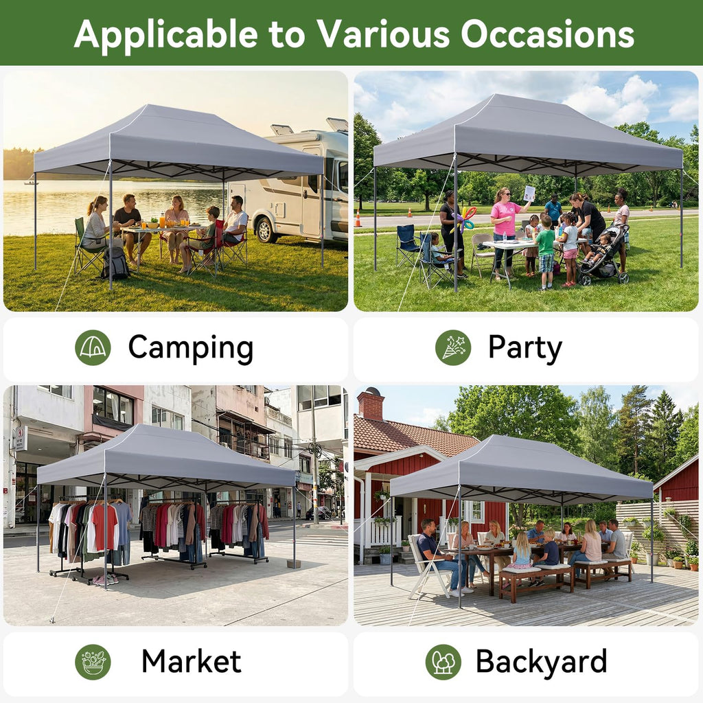 10x15 Pop Up Canopy, Outdoor Canopy Tent with Roller Bag, Gray