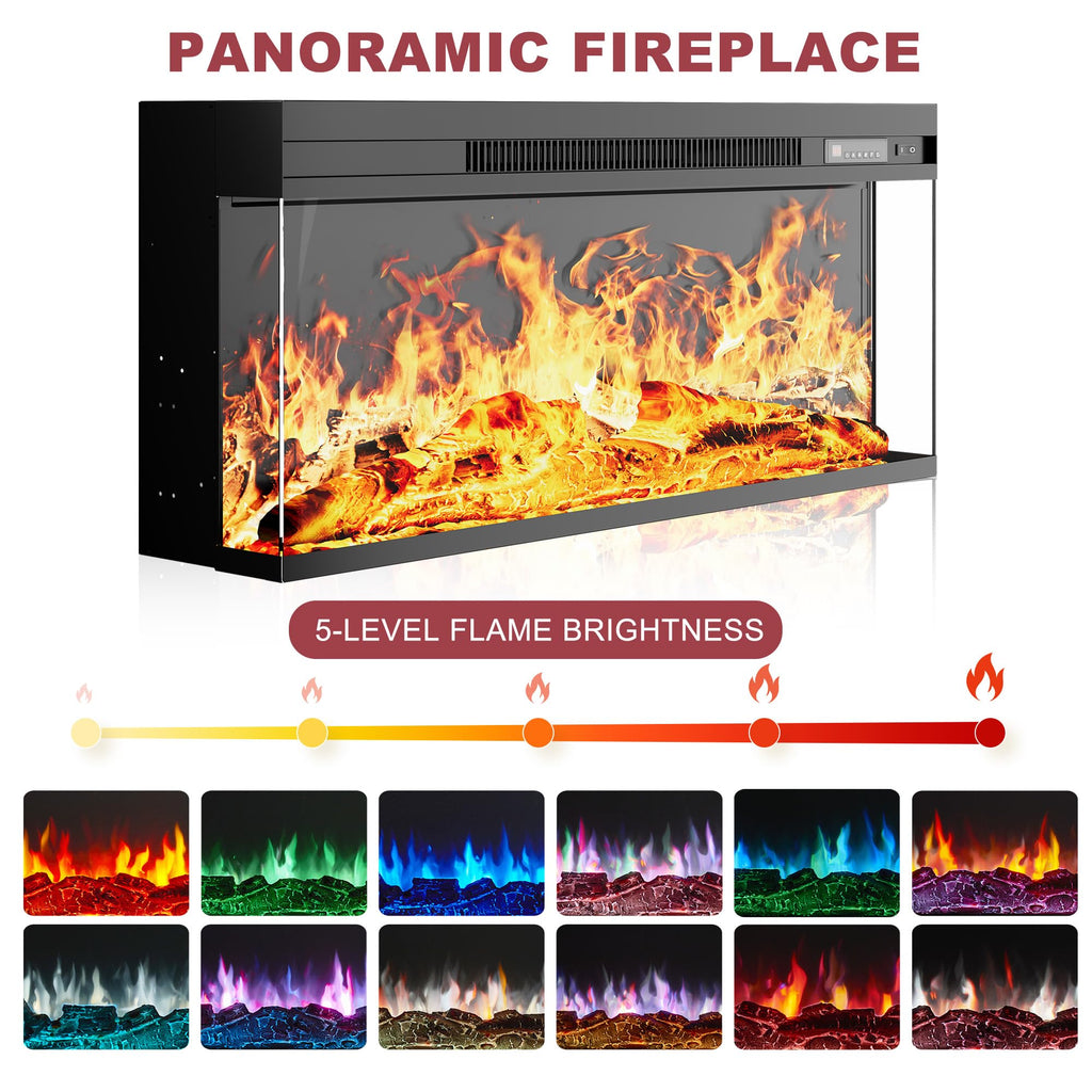 97'' Fireplace TV Stand with 3-Sided Electric Fireplace up to 100" TV, LED Entertainment Center Media Console with