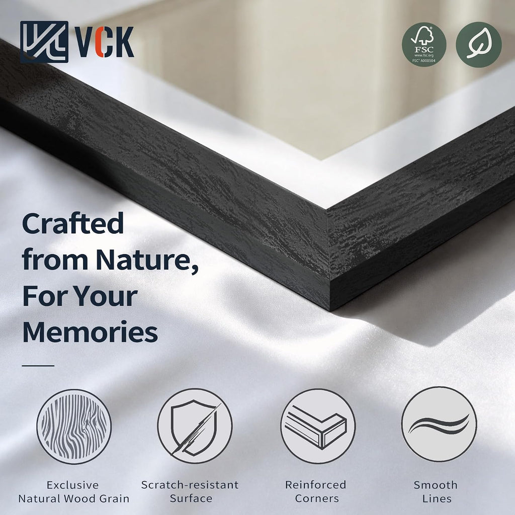 24x36 Frame 3 Pack, Black Solid Wood, 20x30 Mat, for Picture | Wide Border, Acid-Free Mat, 24x36 Poster Frame, Wall