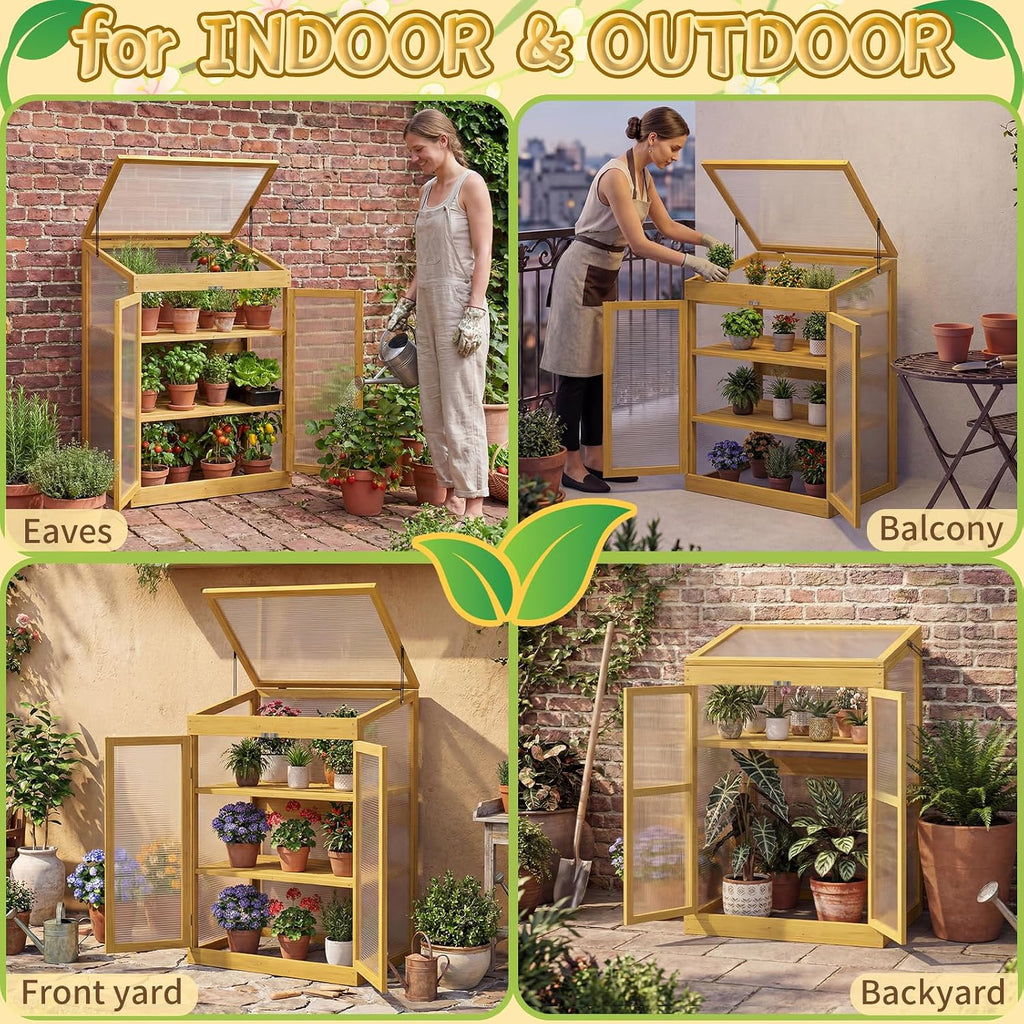 Wooden Cold Frame Greenhouse with Transparent Flip-Top Roof, Solid Wood Greenhouse Cabinet, Garden Raised Flower