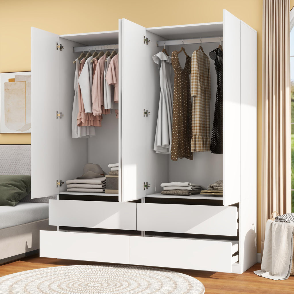 White Armoire Wardrobe Closet with 4 Drawers: 75" H x 63" W
