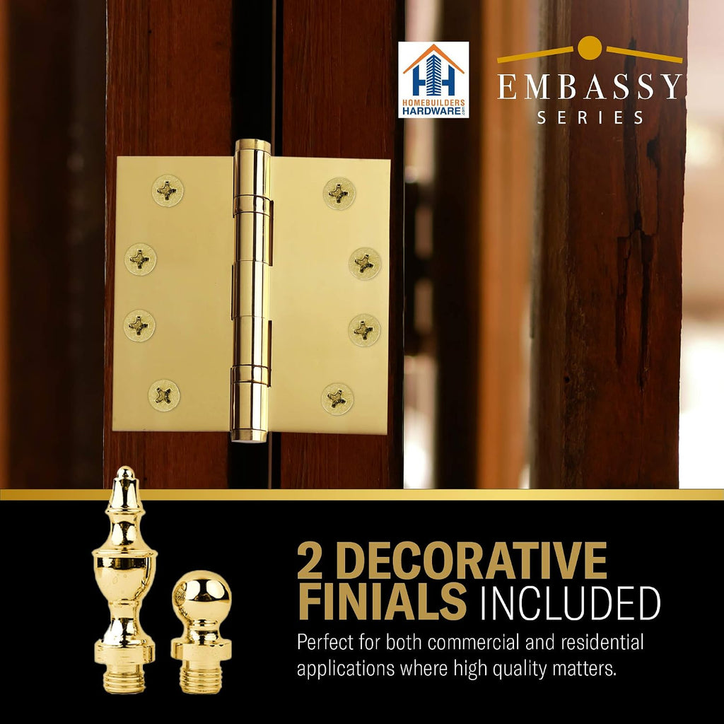 Door Hinge Solid Brass - 3.5 x 3.5 Inch, Heavy Duty, Polished Brass, Ball Bearings