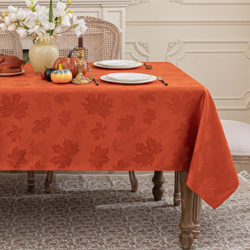Fall Jacquard Square Tablecloth, 60 x 60 Inch Burnt Orange